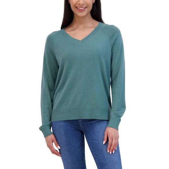 Lucky Brand Womens V-Neck Sweater Seapine Green Cotton Blend Long Sleeves NWT - Picture 2 of 3